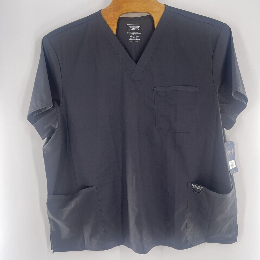 Cherokee Workwear Scrub Short Sleeve Top‎ Pewter Free Shipping
